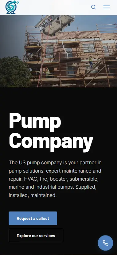 US Pump Company website shown on a phone