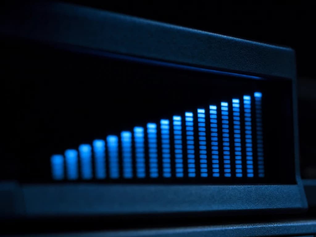 A rising bar display glowing in the dark