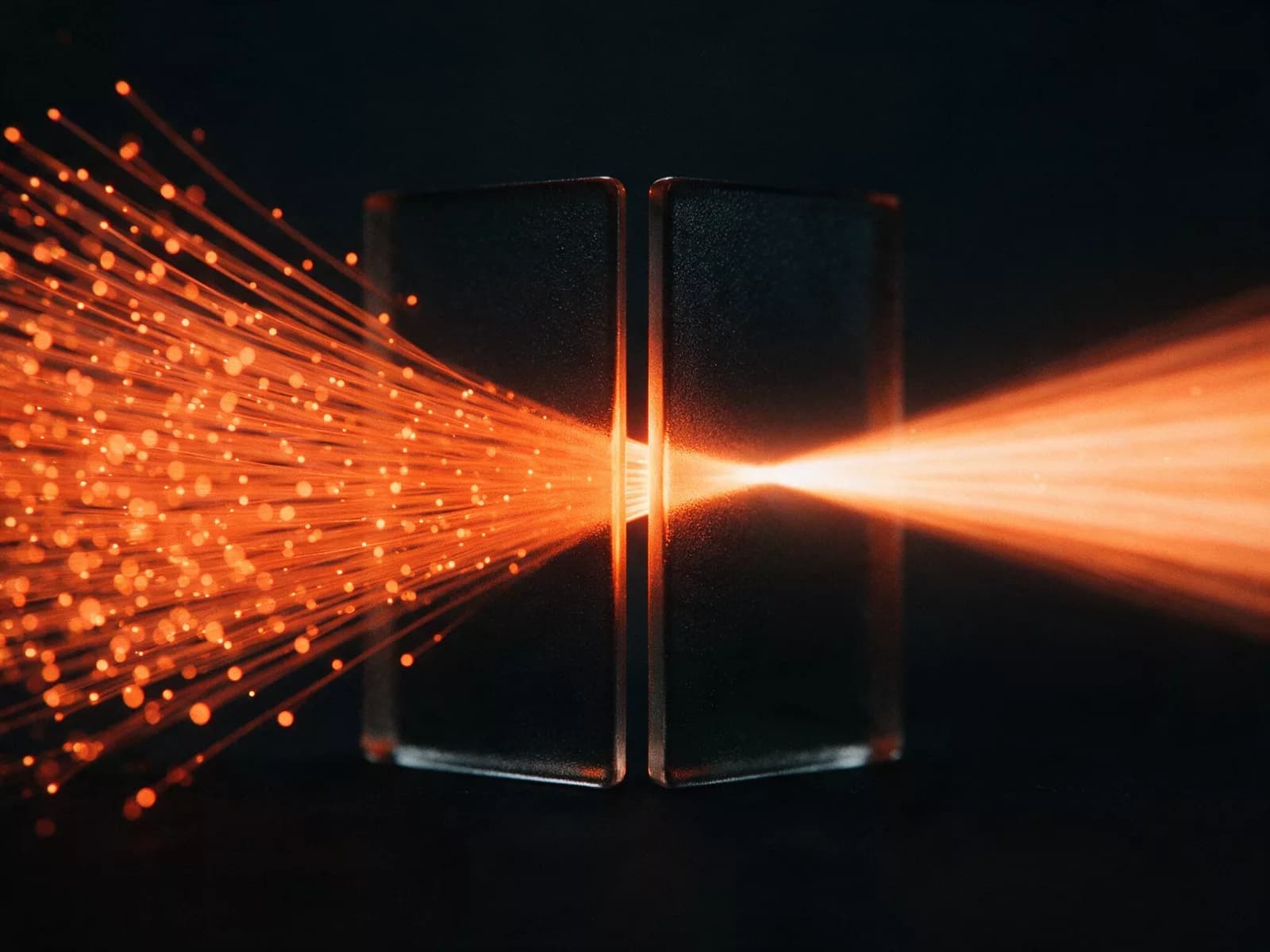 A spray of light focused through a narrow gate
